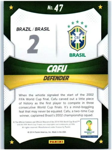 Vista 2 de 2014 Panini World Cup Prizm World Cup Stars #47 Cafu Brasil Soccer Card
