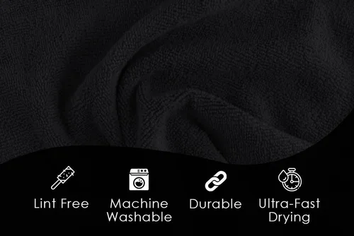 Vista 2 de Avalon Towels Paños de limpieza de microfibra (paquete de 48) – Tamaño 16 x 16 pulgadas, trapos de limpieza altamente absorbentes, sin pelusa Negro