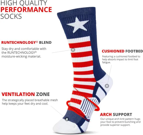 Vista 3 de Crew Woven Mid-Calf Volleyball Socks USA Red & White Blue