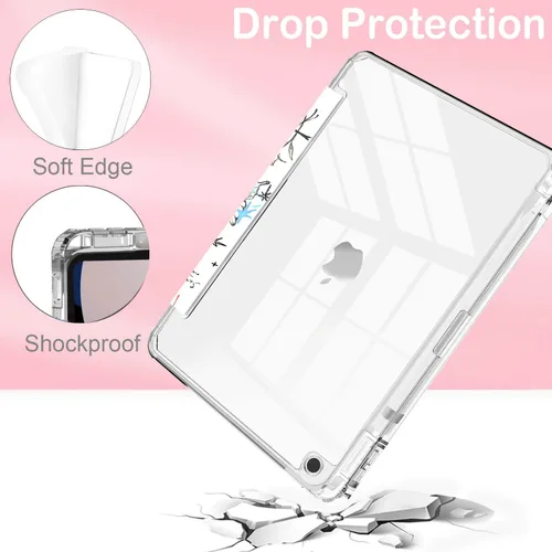 Vista 3 de Feams Funda para iPad de 9ª generación, funda triple para iPad 10.2, cubierta trasera transparente con soporte para lápiz y apagado Ángel