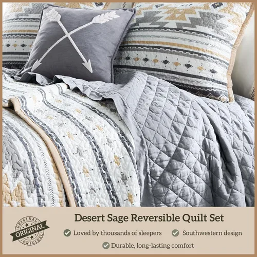 Vista 2 de Paseo Road Desert Sage - Juego de edredón tamaño individual, juego de ropa de cama rústico occidental de 2 piezas con funda de almohada, edredón