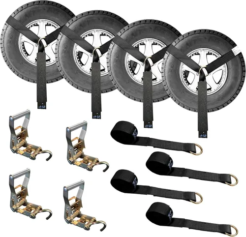 Vista 28 de Mega Cargo Control Correas de Amarre para Automóvil, Paquete de 4 Hebillas de Cola de Cadena de Trinquete G70, Estilo Lazo para Remolques