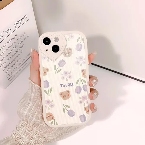 Vista 2 de Lovmooful Funda para iPhone 13 con diseño de oso lindo floral con lente de flor (Bear Flower)