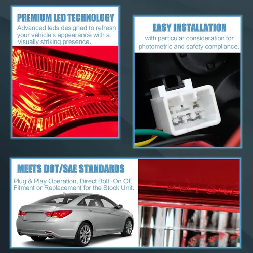 Vista 5 de VLAND Conjunto de luces traseras para Hyundai Sonata 6ª generación 2011-2014, Plug-and-play, rojo