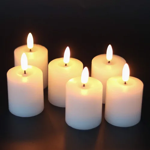 Vista 7 de Velas de pilar sin llama negras con temporizador de 6H, alimentadas por batería AAA, mecha y cera reales, velas LED parpadeantes con tema