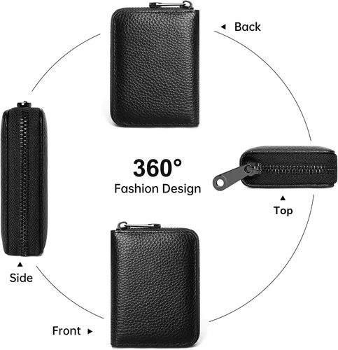Vista 7 de Badiya Tarjetero de cuero genuino para mujer, con bloqueo RFID, acordeón, pequeña tarjetero