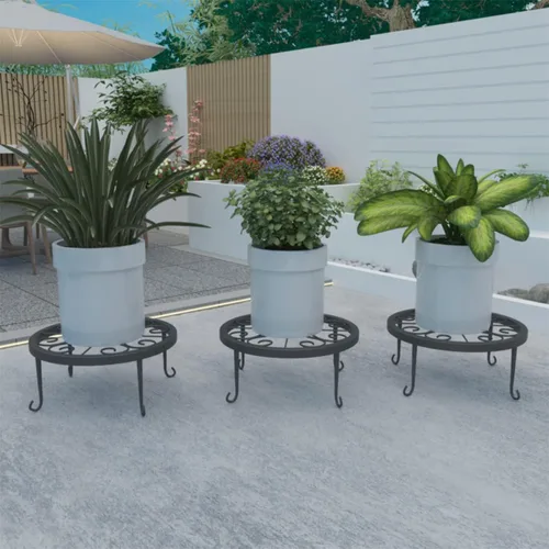 Vista 6 de TYZ Juego de 3 soportes de metal para plantas en maceta (negro)