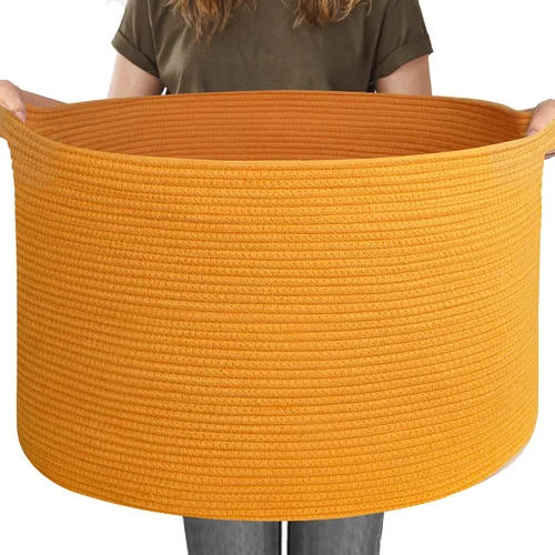 Vista 13 de MEGASKET Cesta grande de manta negra, 22 x 22 x 14 pulgadas, contenedor de cuerda tejida para almacenamiento, caja de almacenamiento de juguetes