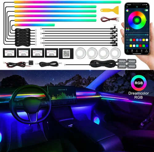 Vista 22 de Tira de luz LED acrílica para interior de automóvil con aplicación inalámbrica, kits de iluminación ambiental RGB Dreamcolor 5 en 1, 16 millones