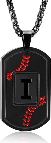 Vista 60 de Fervia Graduation Gifts - Baseball Initial Necklace for Men Dog Tag Stainless Steel Letter Pendant Sport Baseball Athletes Jewelry Christmas