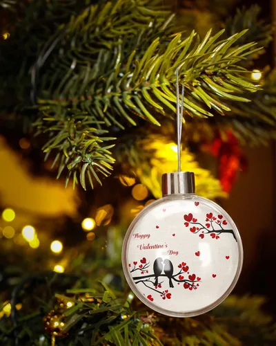 Vista 2 de Adornos de bolas de Navidad para árbol de Navidad, decoraciones de Navidad inastillables para el día de San Valentín, diseño de pájaro, corazón