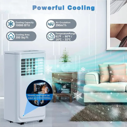 Vista 4 de OFIKA Aire acondicionado portátil para interiores de 8000 BTU, unidad de CA portátil para habitaciones de hasta 350 pies cuadrados, aire