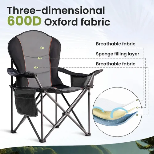 Vista 9 de Sillas plegables de camping para adultos, sillas de césped acolchadas con respaldo alto para exteriores con soporte lumbar y soporte para tazas