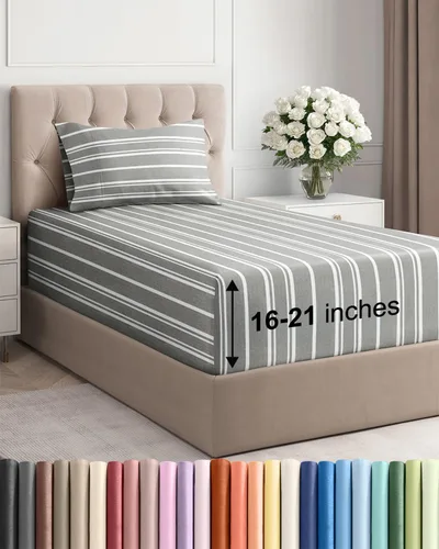 Vista 71 de Juego de sábanas tamaño Queen con bolsillos extra profundos, sábanas transpirables y refrescantes de 4 piezas, ropa de cama de lujo para hotel