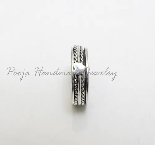 Vista 3 de Anillo giratorio de plata de ley 925, hecho a mano, para aliviar la ansiedad, banda giratoria fina para mujeres, anillo de preocupación, joyería