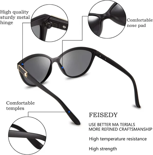 Vista 4 de FEISEDY Gafas de sol polarizadas clásicas Cateye para mujer, 100% protección UV B2512, 58mm