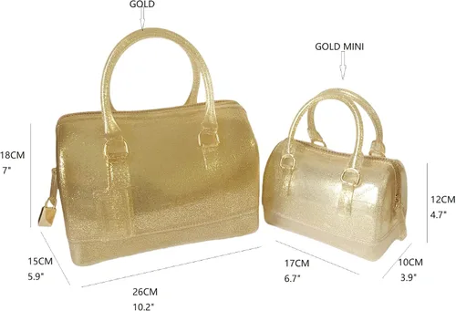 Vista 6 de Bolso de cristal transparente de color caramelo con forma de almohada de gelatina de verano para mujer