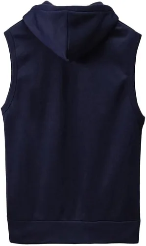 Vista 2 de Sudadera con capucha y cremallera para hombre, sin mangas, de algodón, con corte de vellón, bolsillos, cordón ajustable, camisetas deportivas sólidas