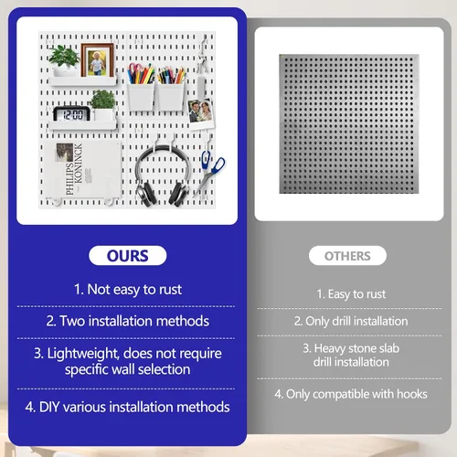 Vista 6 de Kit de Combinación de Tablero Perforado, Organizador de Pared Modular Blanco de Tablero Perforado con 4 Tableros Perforados y Accesorios Colgantes