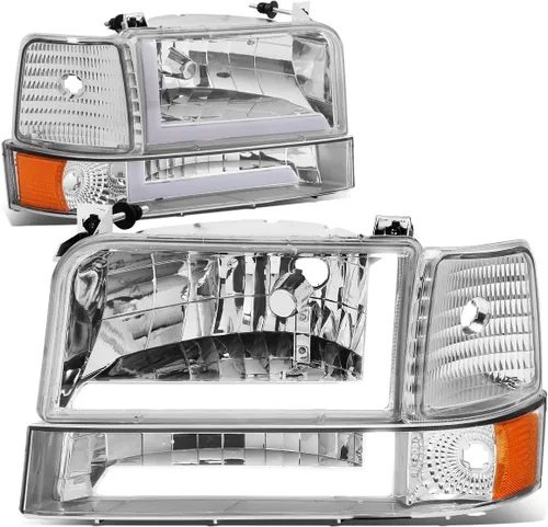 Vista 10 de DNA MOTORING Par de faros delanteros de barra de luz LED dual compatibles con 92-96 F150 F250 F350 Bronco, negro/ámbar, HL-LB-F15092-6P-BK-AM