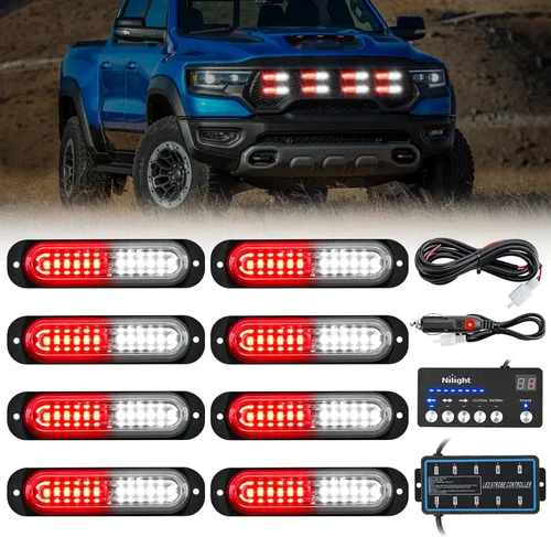Vista 12 de Nilight 8 luces estroboscópicas LED con controlador 12 V 24 V función de sincronización verde luz de advertencia de peligro de emergencia 12 24 LED