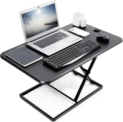 Vista 13 de VIVO Desk-V001J - Elevador de escritorio de pie ajustable en altura superior, ultra delgado, convertidor de escritorio compacto para monitor o Negro