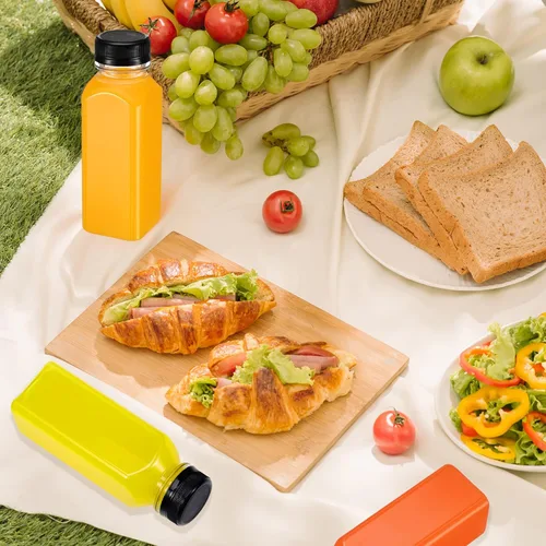Vista 2 de Sabary 150 botellas de plástico para jugo de 8 onzas con tapas, recipientes para bebidas y tapas a prueba de fugas, botellas vacías reutilizables