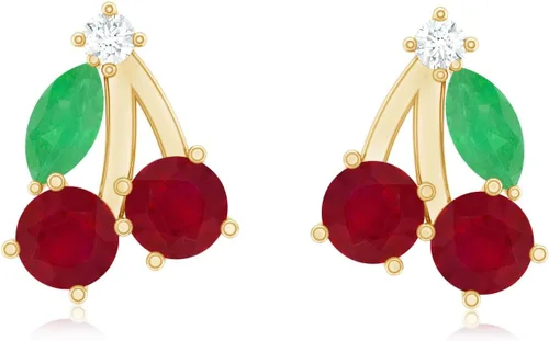 Vista 7 de Aretes de cereza esmeralda y rubí natural para mujer, calidad AAA certificada, aretes de tuerca de cereza roja