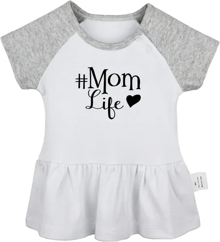 Vista 4 de iDzn Pack of 2, Mom Life & I'm Mom's Favorite Funny Print Dresses, Newborn Infant Baby Girls Princess Dress, Cute Ruffle