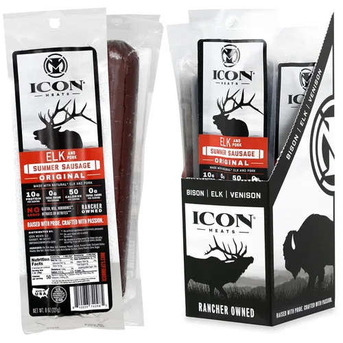 Vista 9 de ICON Meats Bison & Pork Summer Sausage, Garlic Flavor, High Protein, 4 Pack