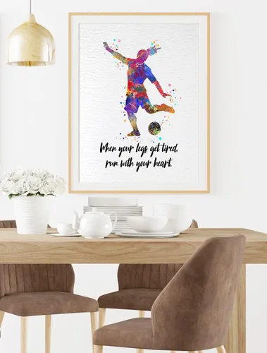 Vista 2 de Dignovel Studios Póster de impresión artística de acuarela con cita inspiradora de 8 x 10 pulgadas sin marco, decoración de pared de fútbol femenino