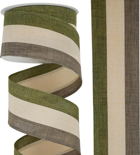 Vista 8 de Cinta Verde Musgo con Alambre de 2.5" Rayas Horizontales Verde Blanco Arpillera Cinta de Árbol de Navidad Cinta Verde Rústica con Alambre de Navidad