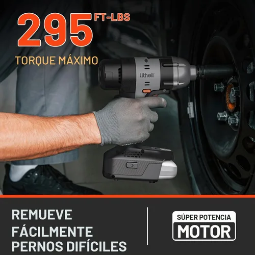 Vista 2 de LiTHELi Kit de llave de impacto inalámbrica de 20 V con batería de 2.0 Ah, pistola de impacto de anillo de cerdo de 1/2 pulgada, máximo 295
