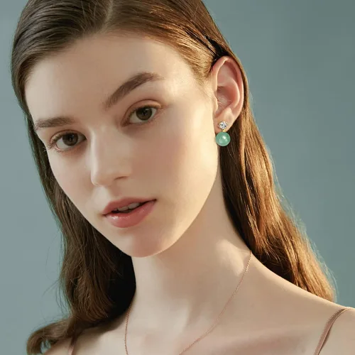 Vista 38 de Jade Earrings Studs,Green Jade Earrings for Women,925 Sterling Silver Earrings Studs for Sensitive Ears,Handmade Jade Earrings for Birthday