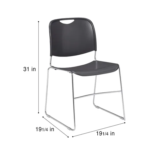 Vista 5 de OEF Furnishings OEF8502/4 Silla apilable con base de trineo de plástico ultracompacta (gris oscuro, paquete de 4)