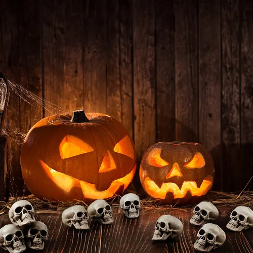 Vista 2 de Boao 10 piezas de cabeza de esqueleto de Halloween pequeños mini calaveras para decoración de fiesta de Halloween, decoración de mesa
