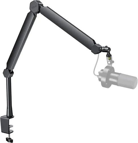 Vista 8 de FIFINE Soporte de brazo para micrófono, brazo de micrófono con abrazadera de escritorio, canales de cable, roscas de 3/8" a 5/8", soporte