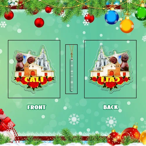 Vista 2 de Cali Colombia - Adorno de Navidad acrílico para árbol de Navidad, decoración clásica de recuerdo de viaje, colección de regalo -1042