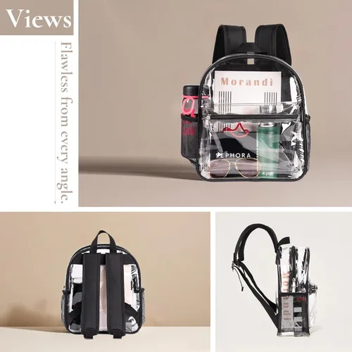 Vista 6 de ZENPUNK Mochila Transparente de PVC Mochila Transparente de Libro (BLK), Negro, Pequeño