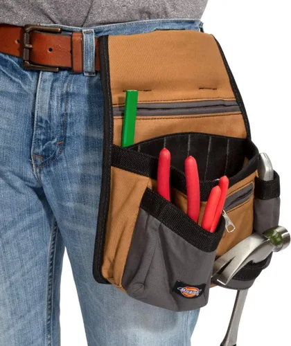 Vista 4 de Dickies Bolsa de almacenamiento de herramientas/utilidades de 11 bolsillos para cinturón de herramientas, lona duradera, respaldo resistente a