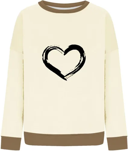 Vista 3 de Sudadera con estampado de corazón para niñas y adolescentes, sudadera de gran tamaño con cuello redondo, acogedora sudadera de forro polar de manga
