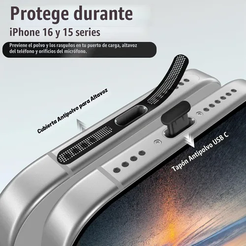 Vista 2 de Protectores de puerto USB C para enchufe antipolvo, 20 unidades, con cubierta de altavoz de teléfono, 6 calcomanías compatibles con iPhone 17