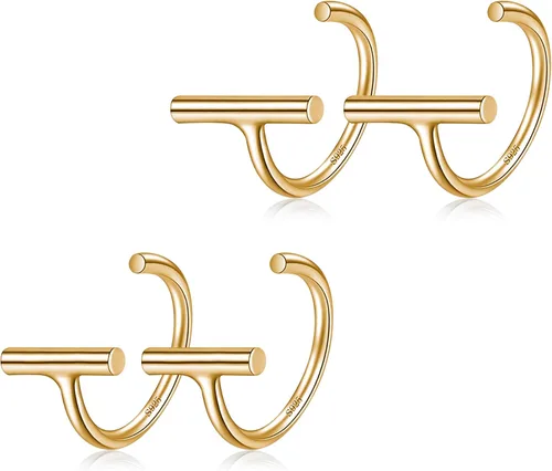 Vista 41 de CHIC & ARTSY Aretes de medio aro de plata de ley 925 para mujer, juego de aros pequeños con barra de bola, estrella, luna y perla, ligeros, ajuste