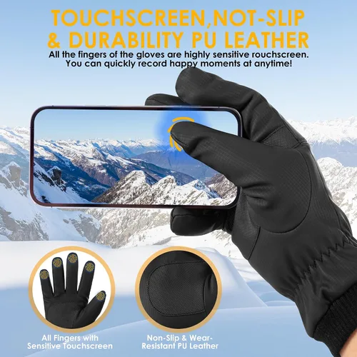 Vista 5 de Guantes de esquí de invierno para hombres y mujeres, impermeables, térmicos, ligeros para pantalla táctil, con agarre antideslizante para ciclismo