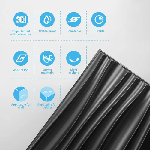 Vista 9 de Art3d - 24 paquetes de paneles de pared 3D para decoración interior del hogar, paneles de acento de pared texturizados ondulados de PVC para sala