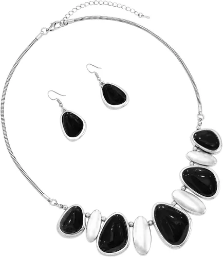 Vista 2 de Rosemarie & Jubalee Juego de aretes y collar de howlita natural de estilo occidental para mujer, diseño de howlita pulida, 18 pulgadas + 3 pulgadas