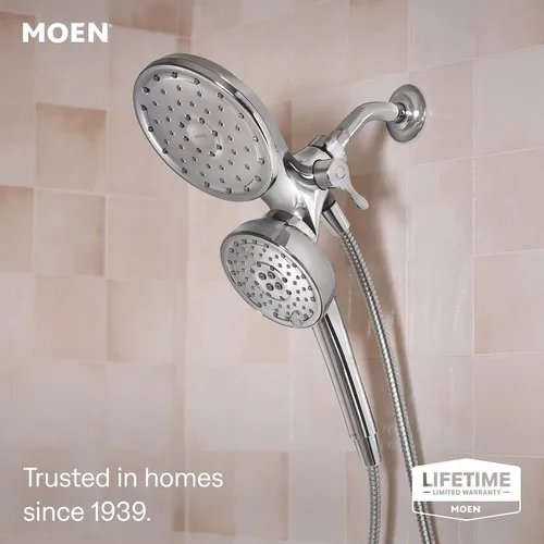 Vista 2 de Moen Magnetix - Cabezal de ducha cromado de 8 funciones y ducha de mano extraíble con spray de limpieza Power Boost, 260C1EP