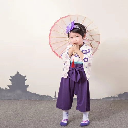Vista 3 de Mono para bebé kimono japonés mameluco de algodón para niñas disfraz de estilo japonés con 2 pares de calcetines