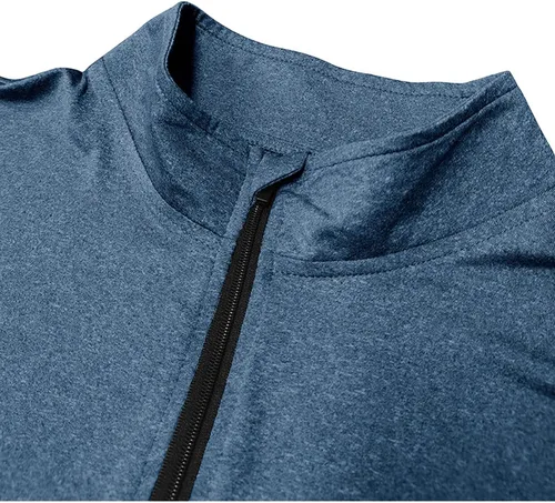 Vista 4 de Stand Up Collar T-Shirt Top for Men Zipper Solid Blouse Tunics Slim Fit Short Sleeve Pullover Tops Fitted Business