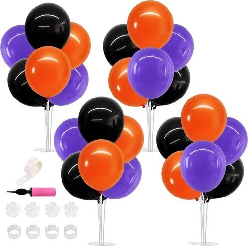 Vista 8 de TONIFUL Juego de 4 centros de mesa de globos de color negro, azul y Negro Azul Plata